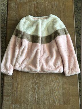 Cat & Jack Pink, Cream & Brown Faux Fur Colorblock Jacket. New, never worn.